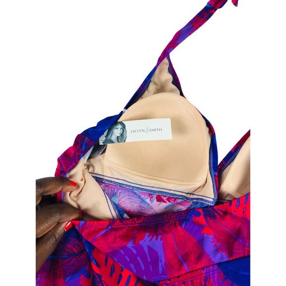 Tankini Top Women 14 Red Leaf Print Halter Swimwear Tropical Bathing NWT 3862  F - Picture 5 of 6